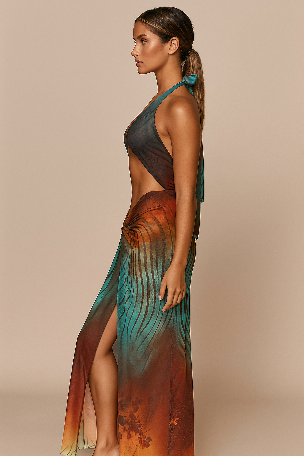 Solaria™ Gradient Cross-Halter Backless Maxi Dress