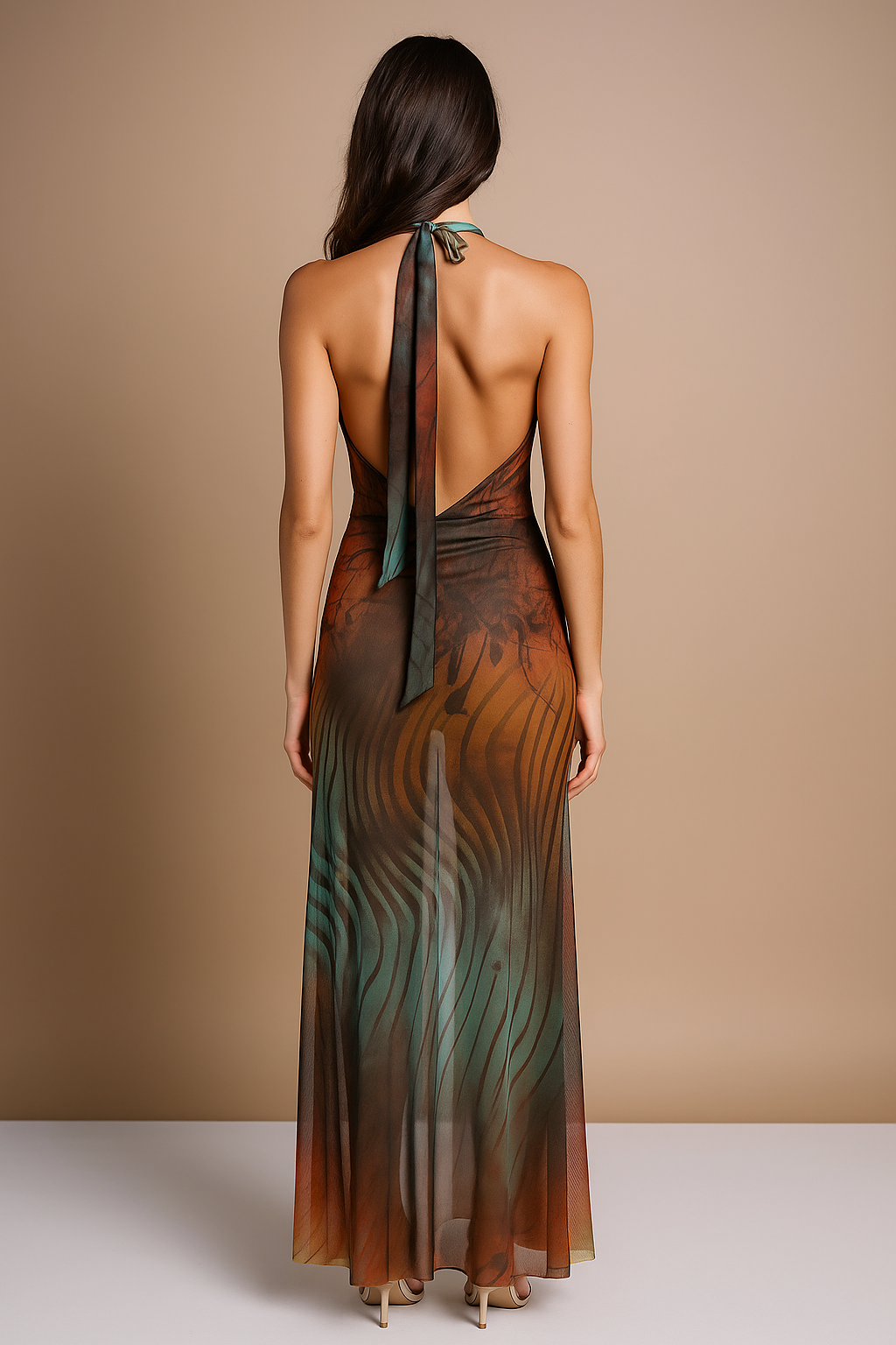 Solaria™ Gradient Cross-Halter Backless Maxi Dress