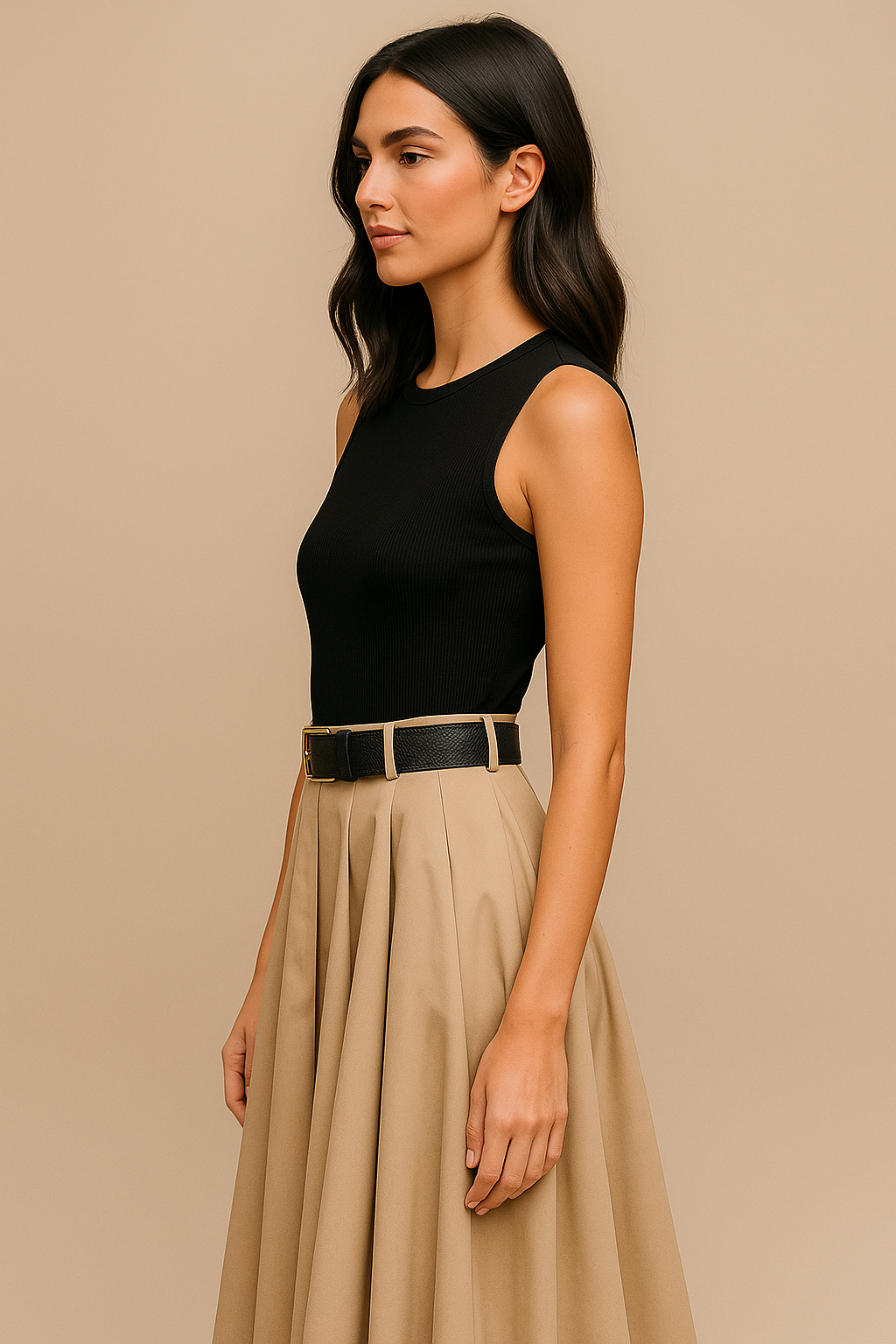 Elira™ Belted Pleated Knit Midi Dress