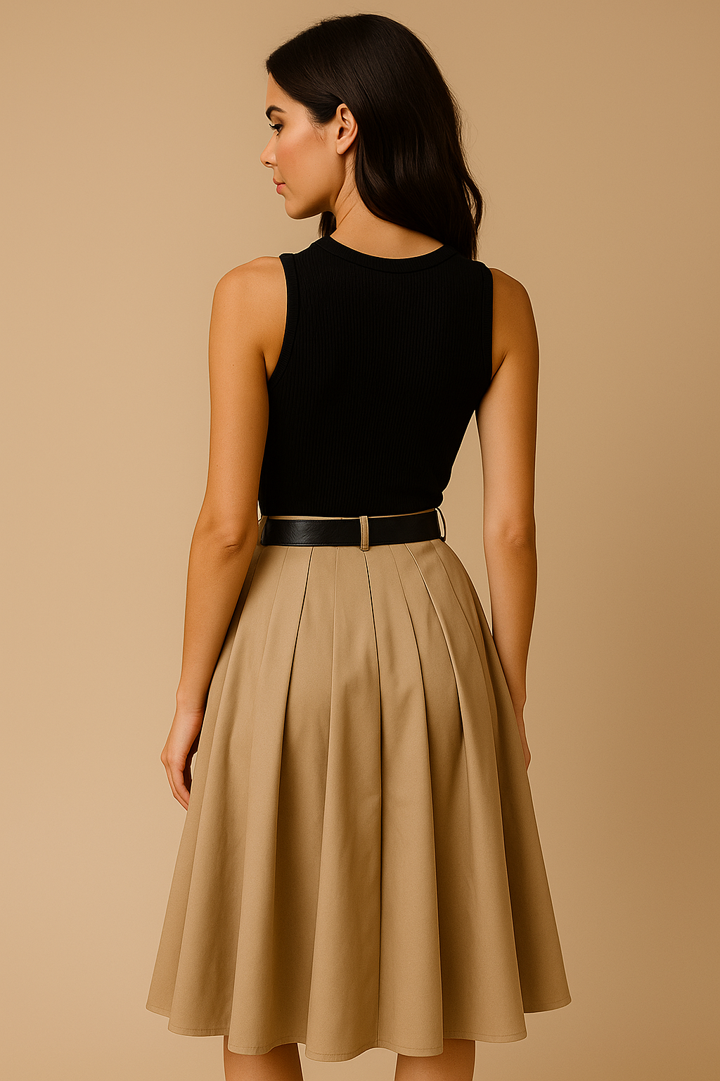 Elira™ Belted Pleated Knit Midi Dress