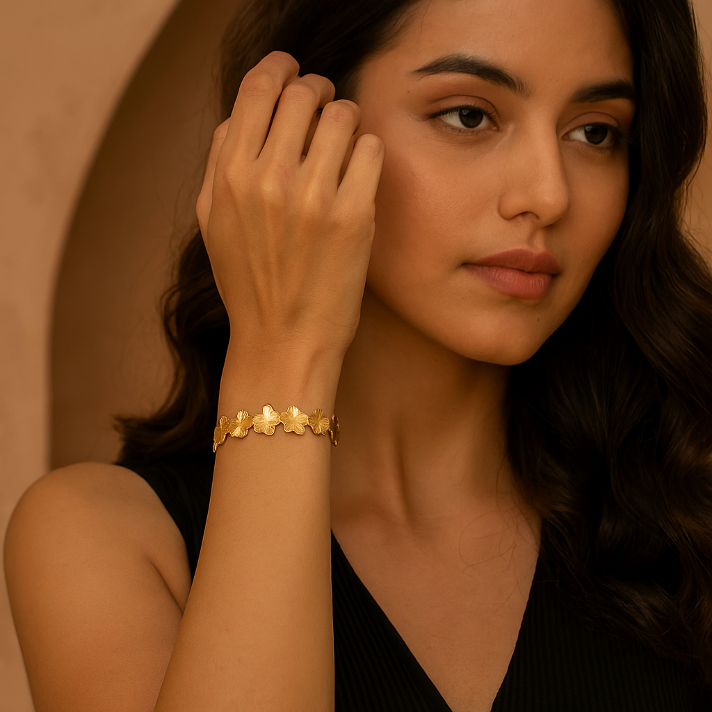 Celestia™ Gold Cuff Design Bangle – Adjustable