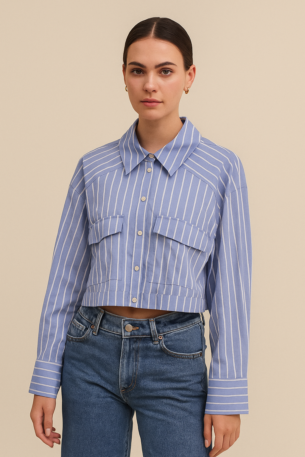 Celestia™ Loose Striped Cropped Blouse
