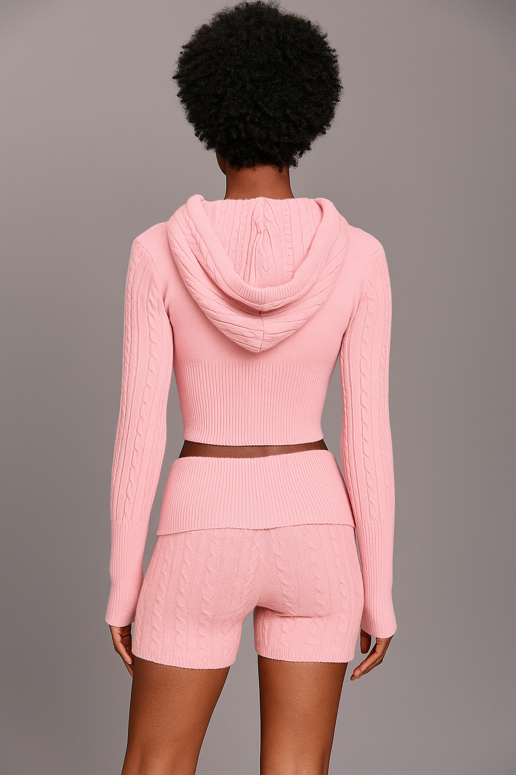 Amarisse™ Knitted Hooded Cardigan & Shorts Set