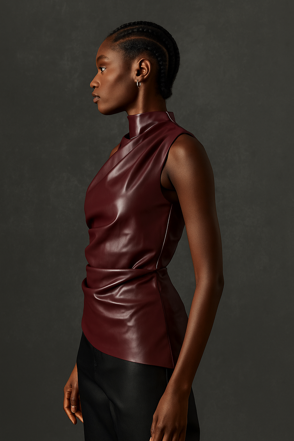 Solenne™ Leather Ruched Sleeveless Top