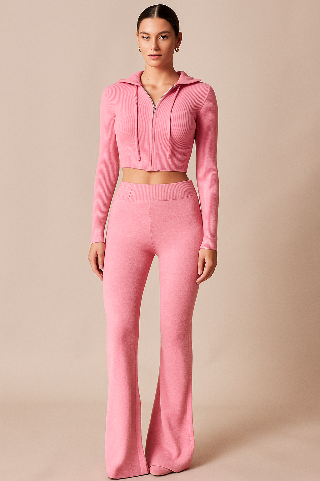 Thessia™ Knitted Hoodie & High Waist Pants Set