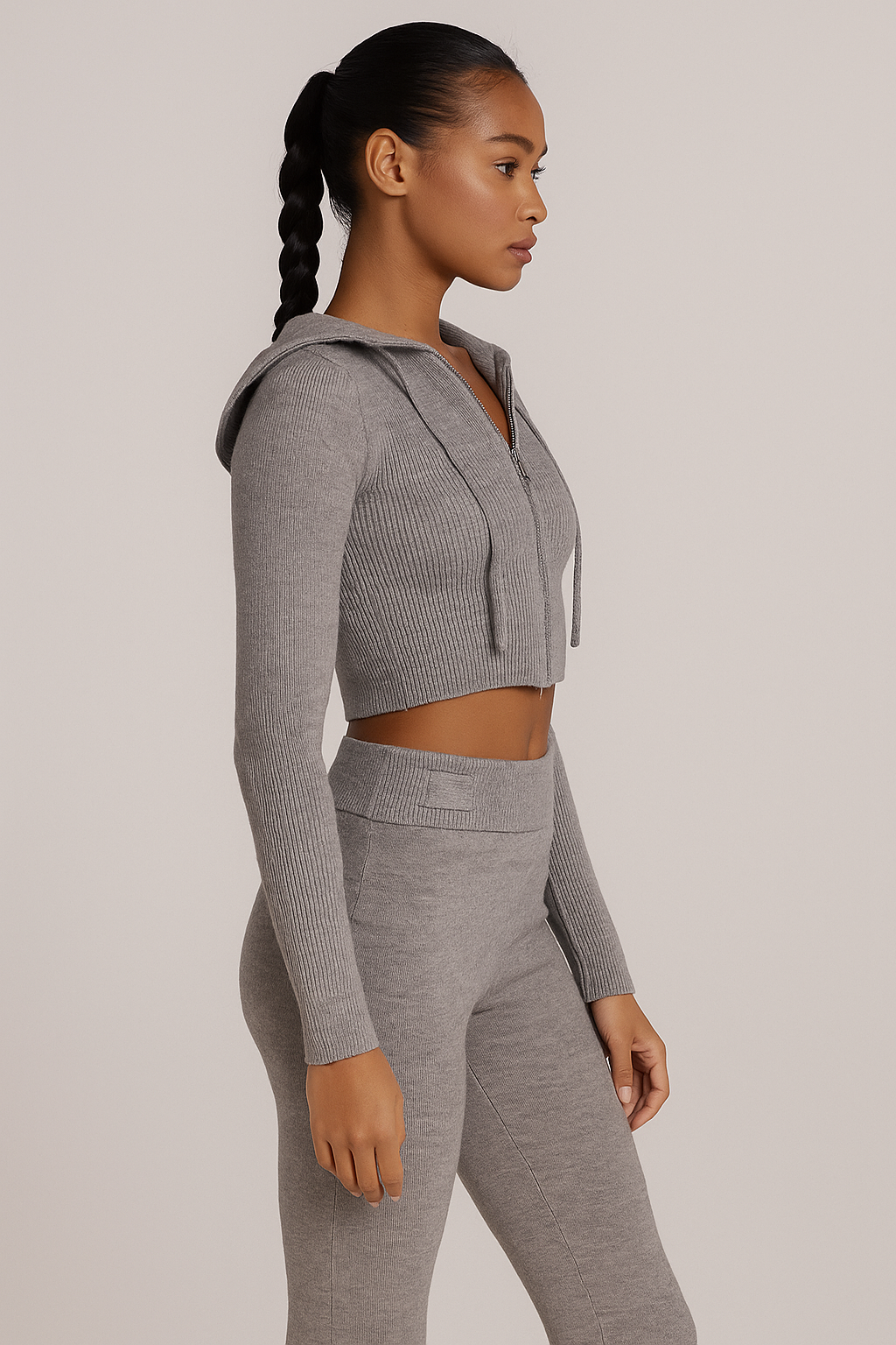 Thessia™ Knitted Hoodie & High Waist Pants Set
