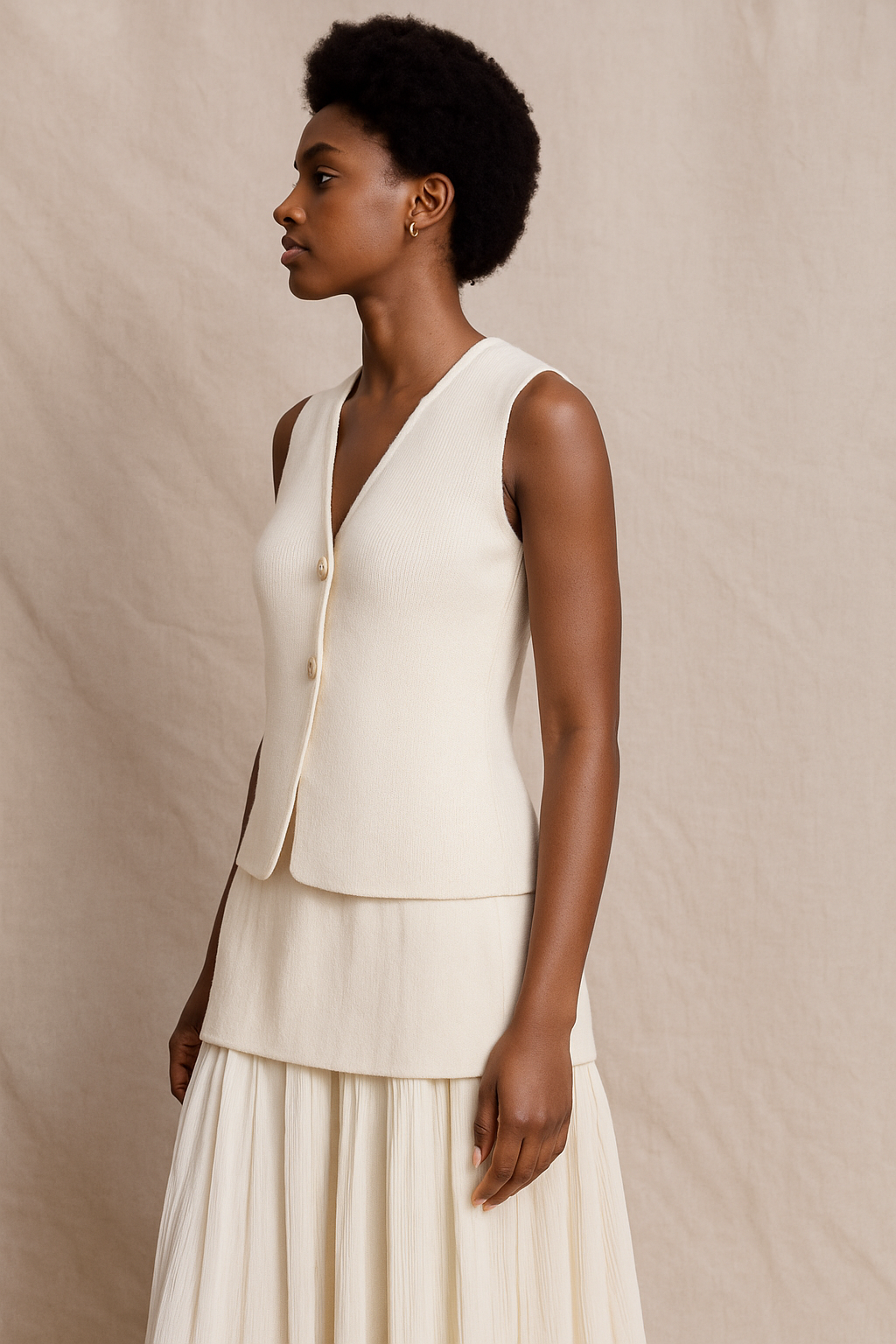 Thessia™ Knitted V-Neck Vest & Maxi Skirt Set