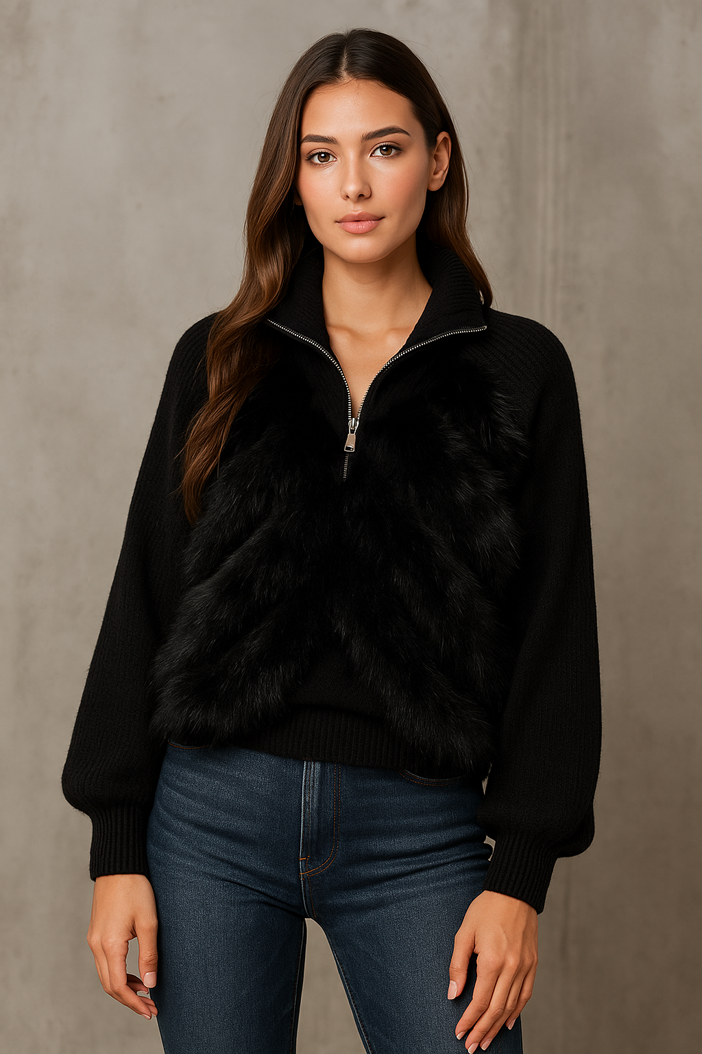 Solenne™ Knitted Pullover Fur Sweater