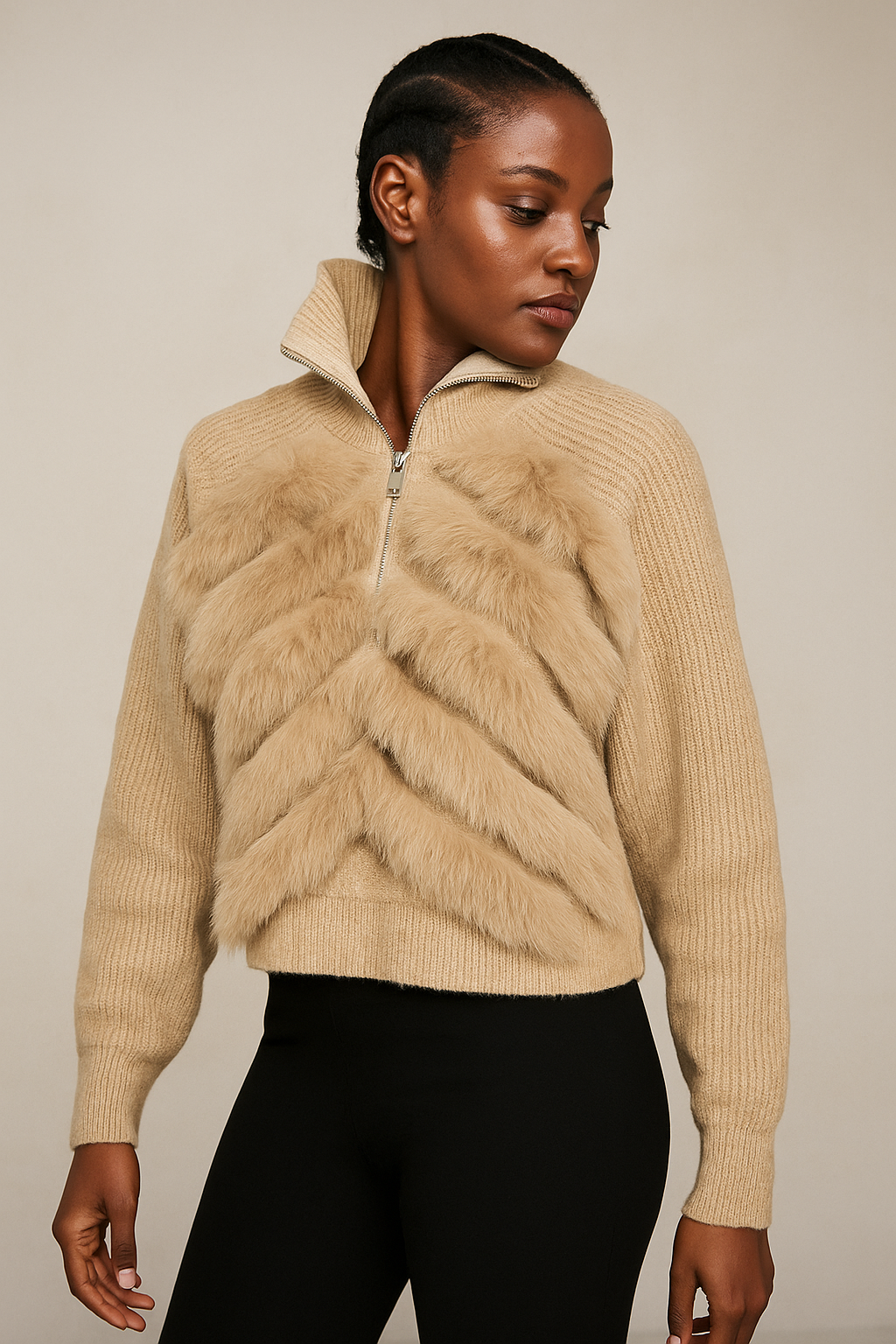 Solenne™ Knitted Pullover Fur Sweater
