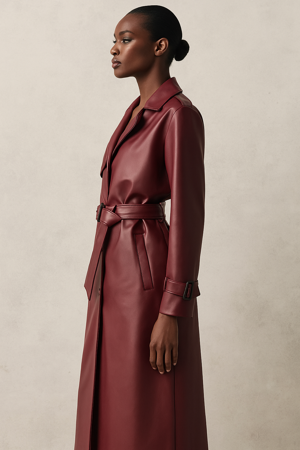 Elaris™ Leather Belted Long Coat
