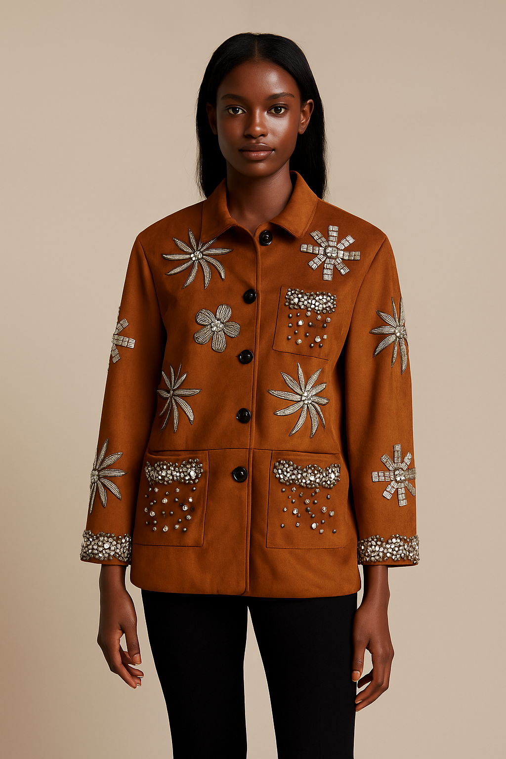 Juliette™ Rivet Flower Embellished Coat