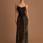 Midnight Allure™ Backless Mesh Patchwork Shirred Maxi Dress