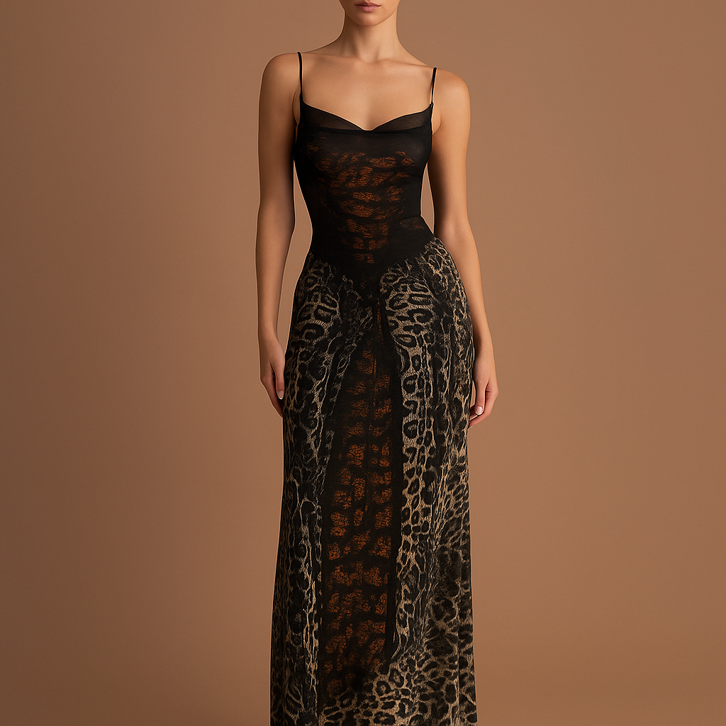 Midnight Allure™ Backless Mesh Patchwork Shirred Maxi Dress