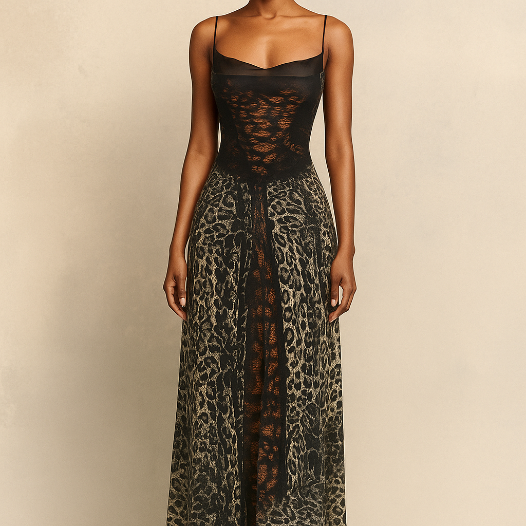 Midnight Allure™ Backless Mesh Patchwork Shirred Maxi Dress