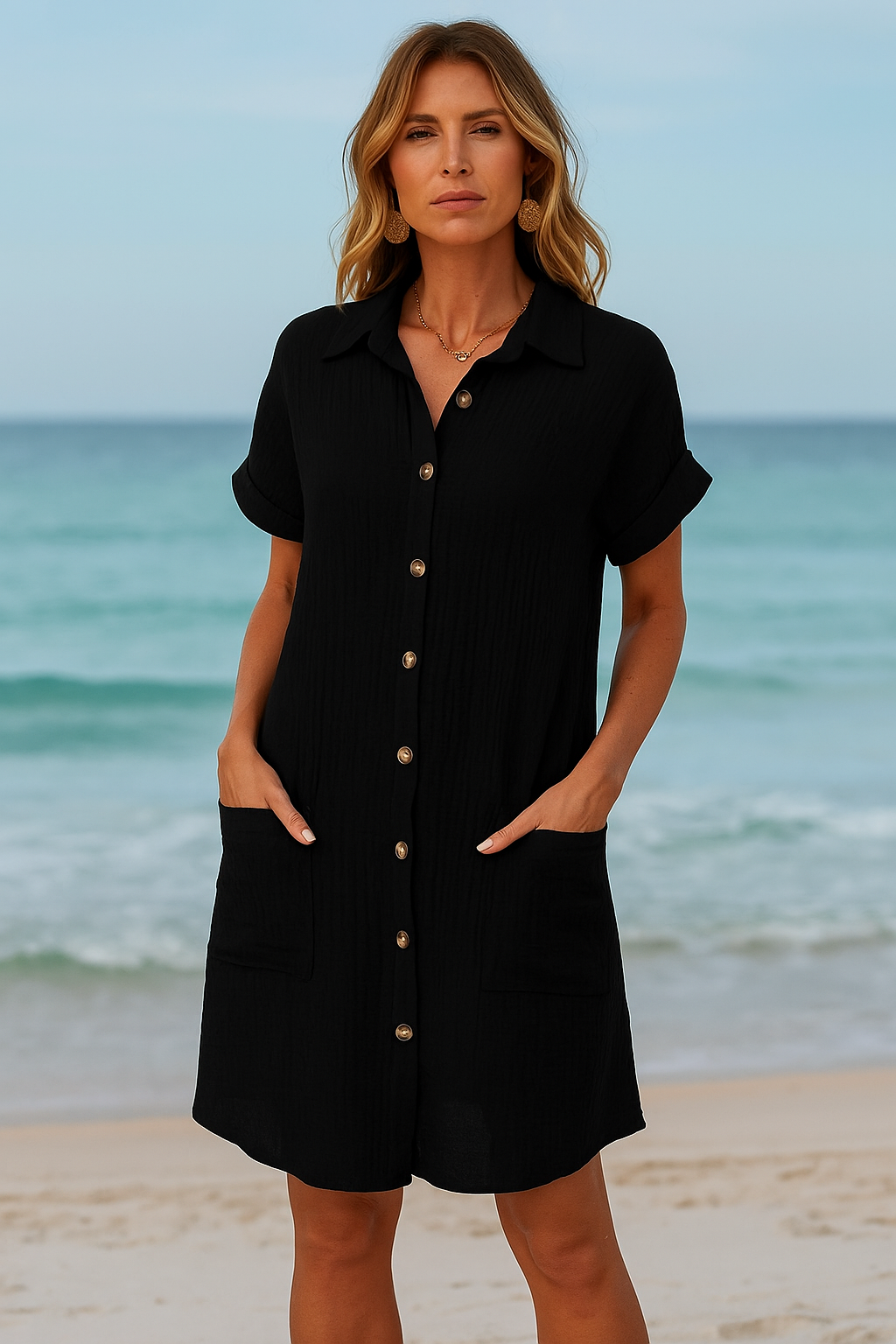 Isla™ V-Neck Cotton Linen Mini Dress - VC Edit