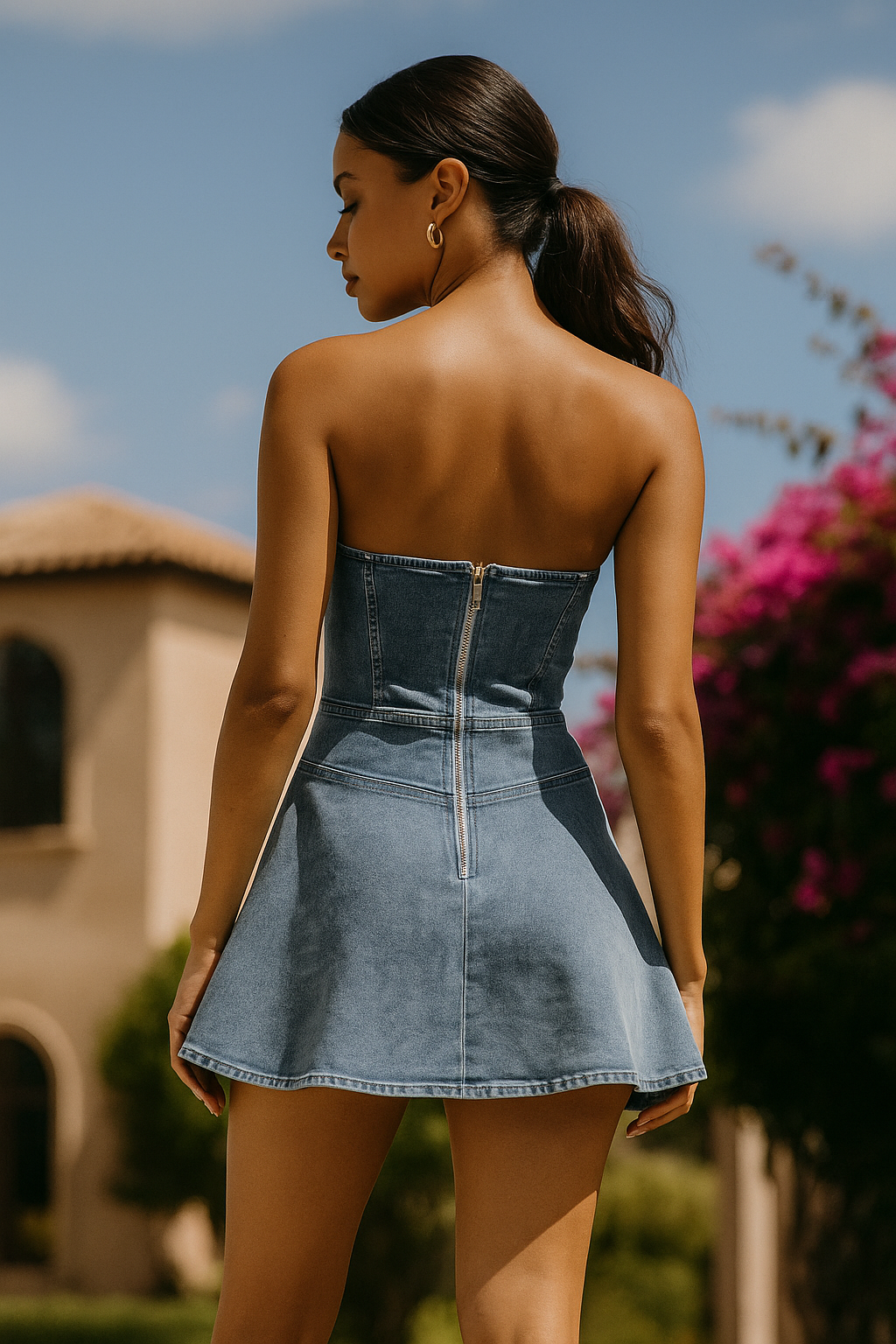 Raya™ Pleated Denim Tube Mini Dress - VC Edit
