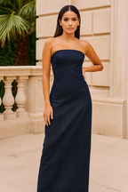 Reina™ Tube Zipper Split Denim Maxi Dress