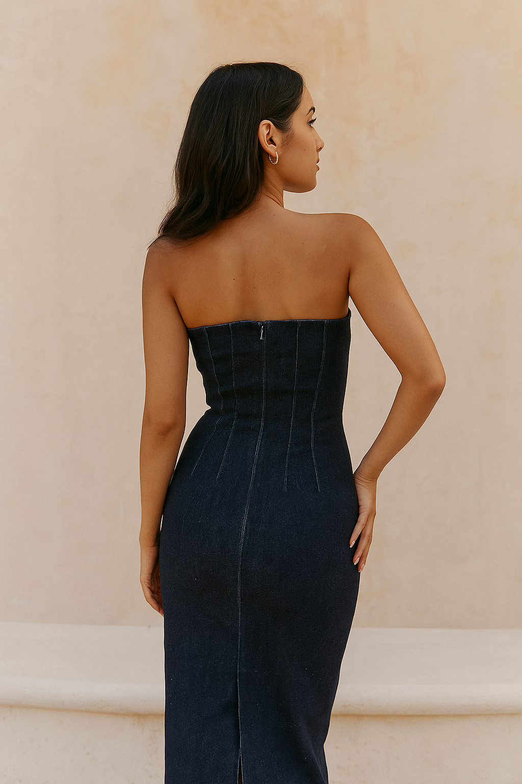 Reina™ Tube Zipper Split Denim Maxi Dress
