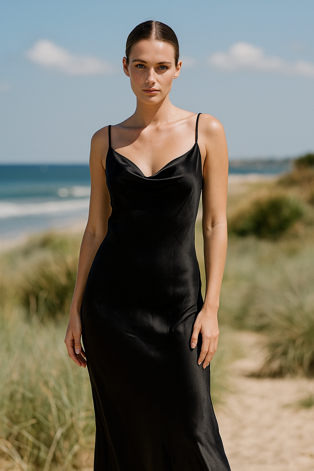 Eléna™ Satin Lace Up Backless Maxi Dress - VC Edit