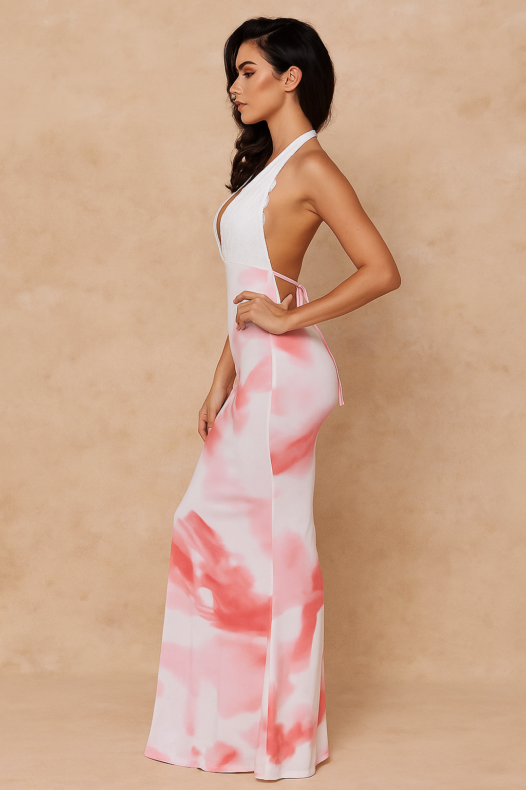 Elysia™ Lace Patchwork Halter Maxi Dress