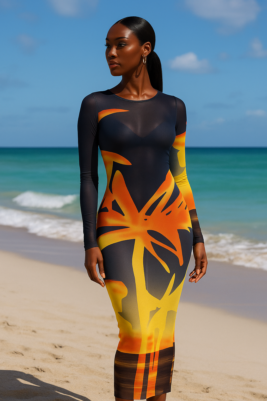 Vera™ Mesh Print Bodycon Maxi Dress