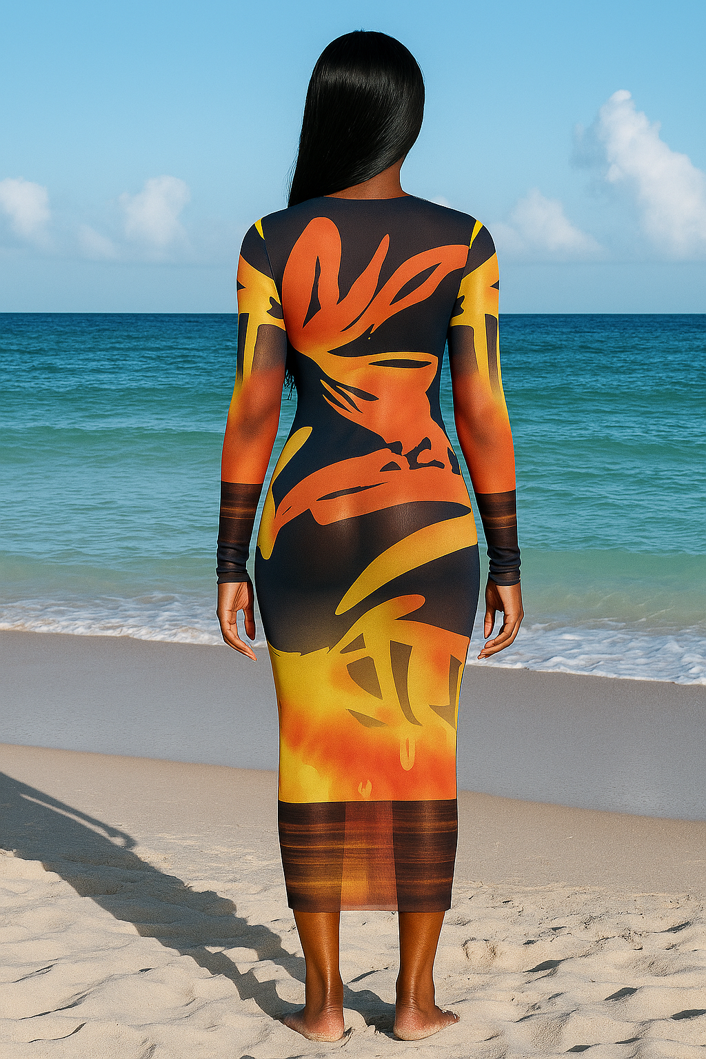Vera™ Mesh Print Bodycon Maxi Dress