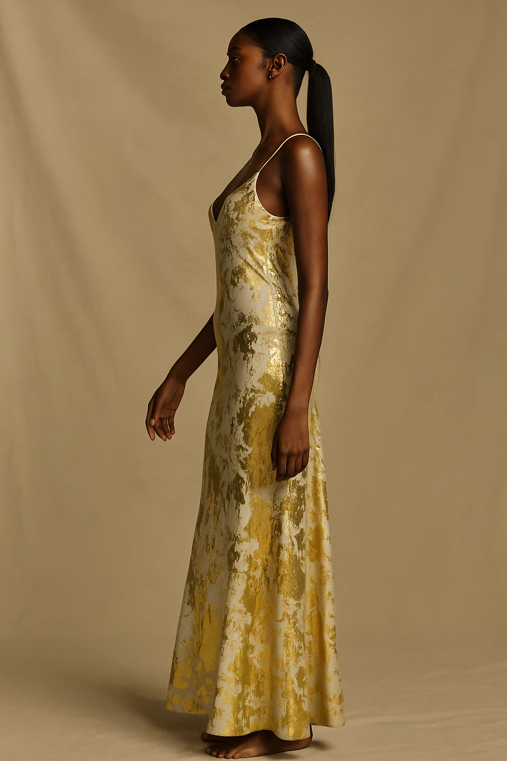 Célina™ Elegant Gold Detail Maxi Dress