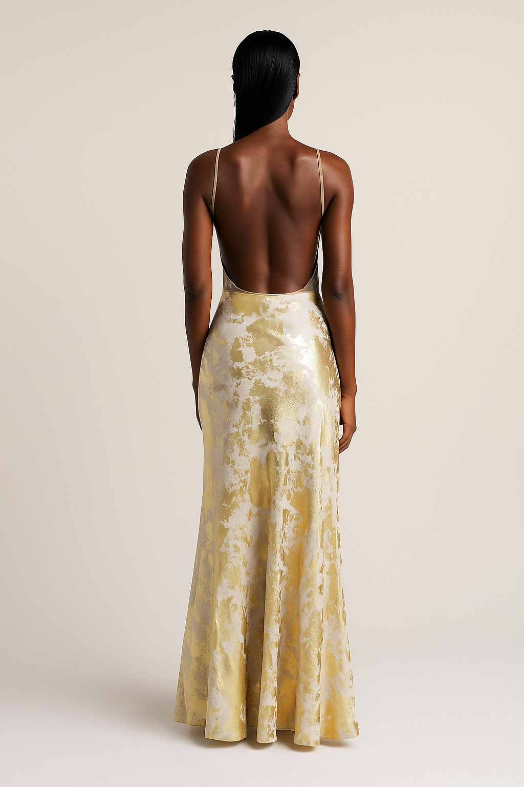 Célina™ Elegant Gold Detail Maxi Dress