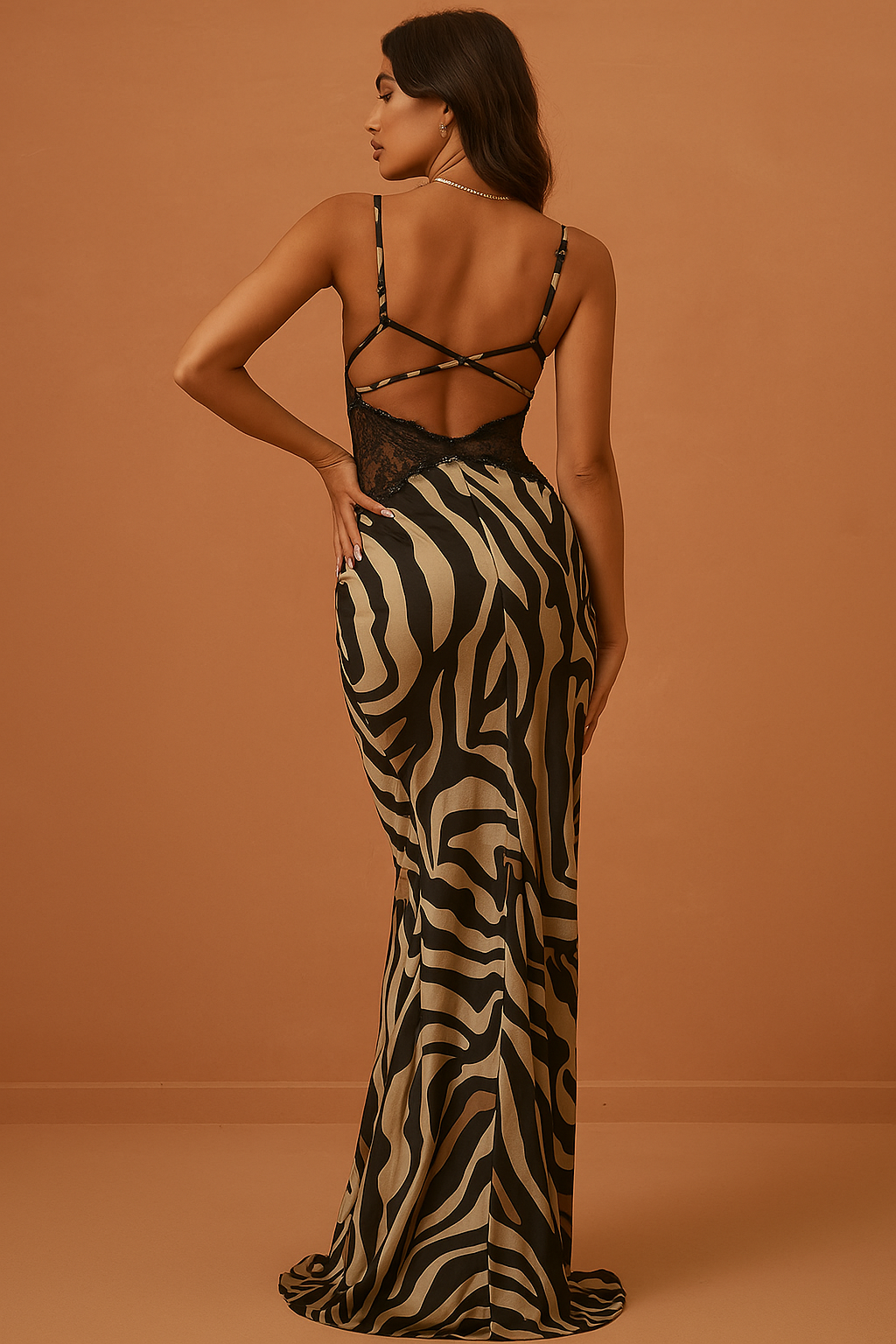 Savanna™ Zebra Print Side Slit Maxi Dress