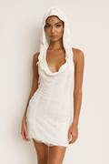 Sahara™ White Hooded Tassel Mini Dress