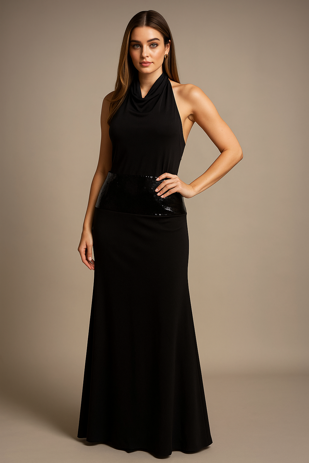 Lunara™ Halter Patchwork Draped Maxi Dress