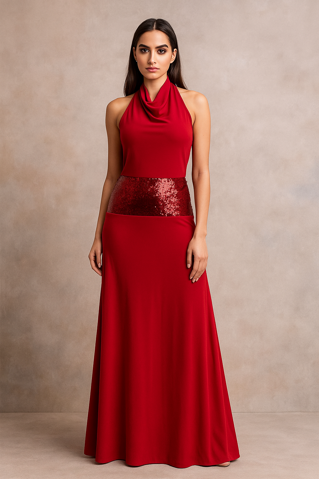 Lunara™ Halter Patchwork Draped Maxi Dress