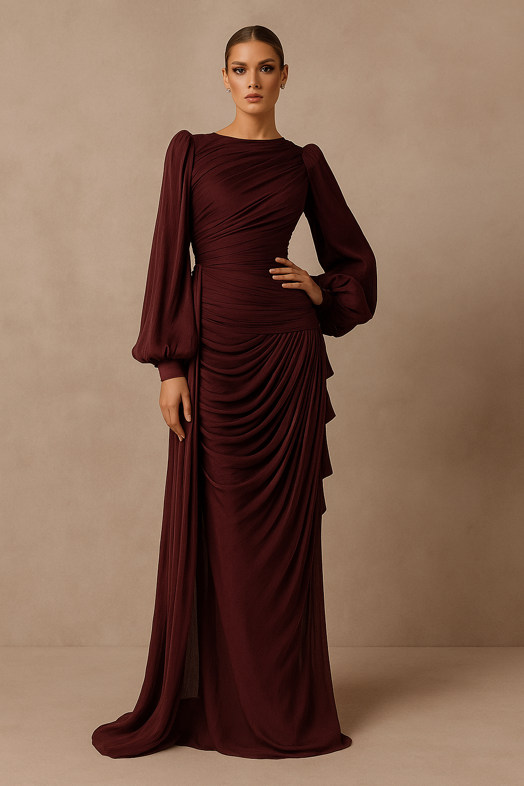 Elowen™ Pleated Long Sleeve Maxi Dress