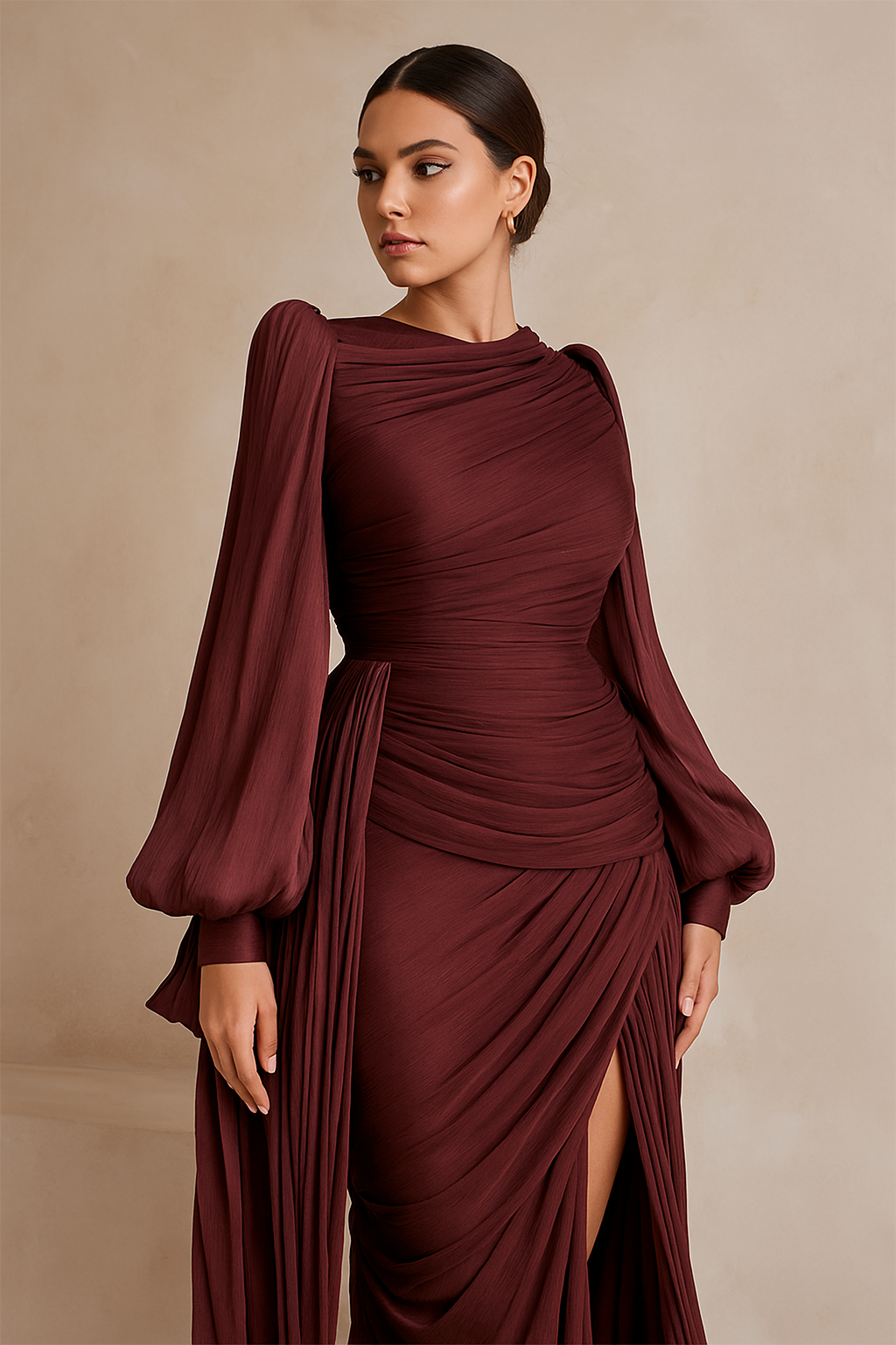 Elowen™ Pleated Long Sleeve Maxi Dress