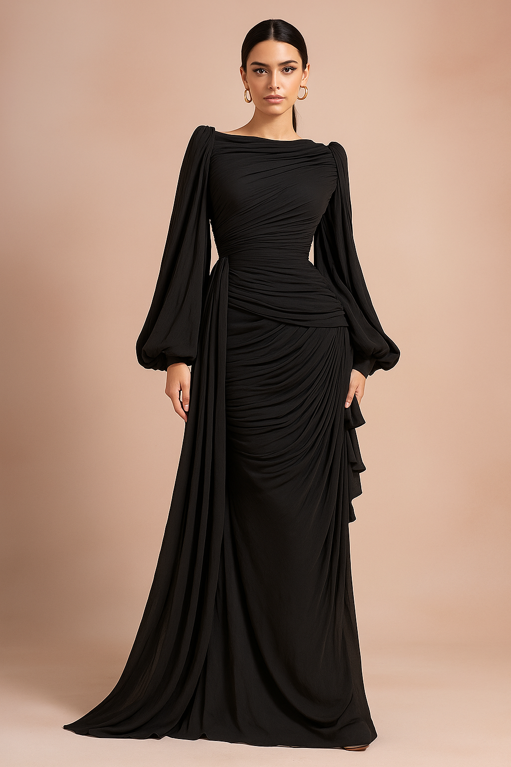 Elowen™ Pleated Long Sleeve Maxi Dress