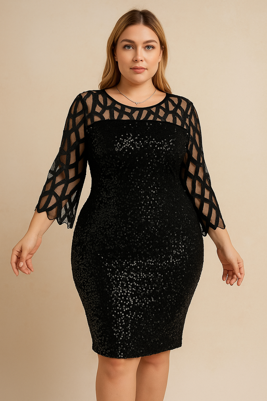 Plus Size Sequin Mesh Midi Dress