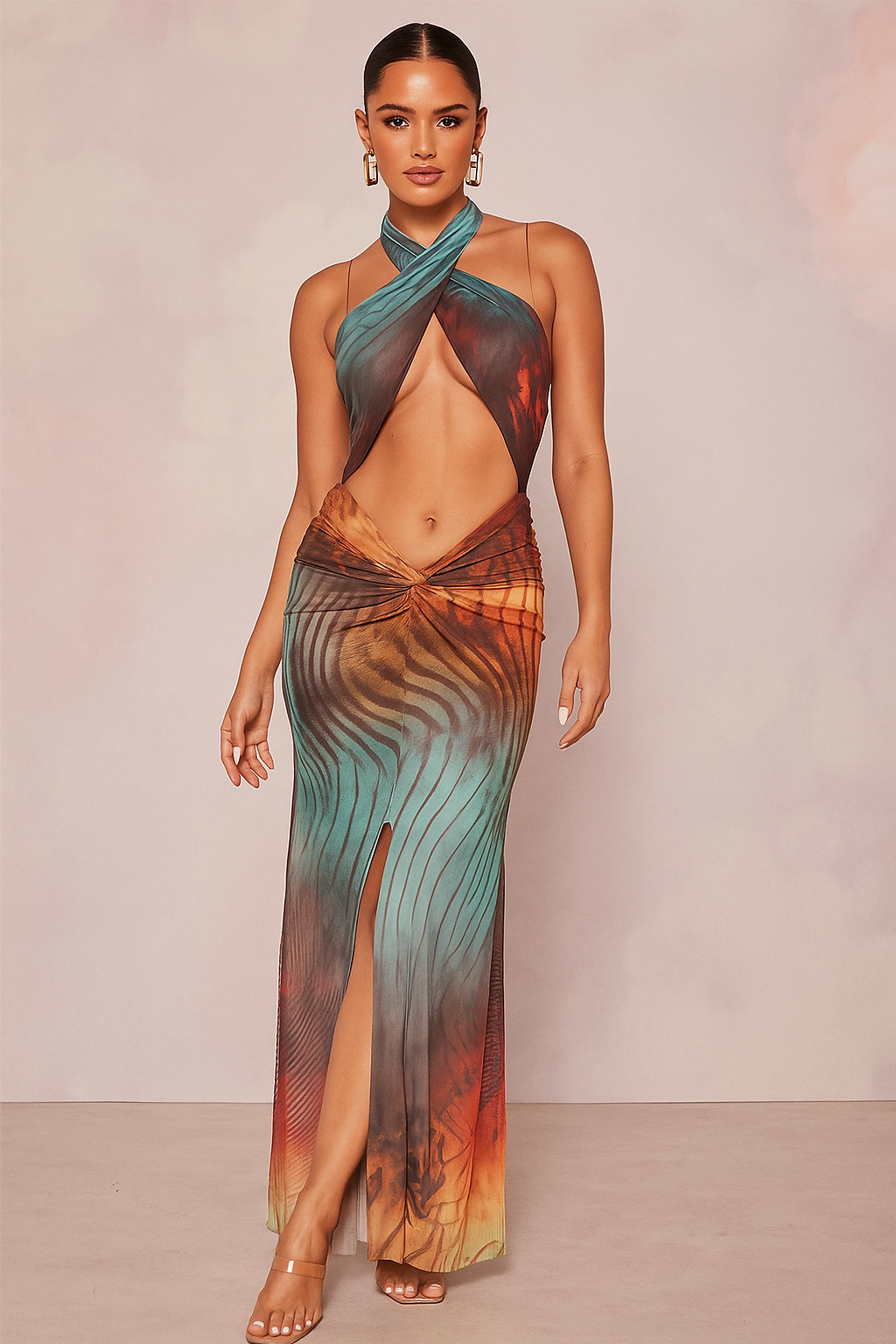 Solaria™ Gradient Cross-Halter Backless Maxi Dress