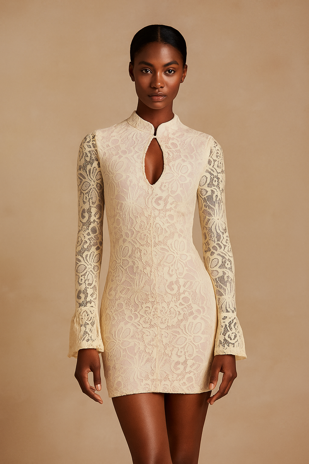 Aurielle™ Lace Patchwork Flare Sleeve Mini Dress