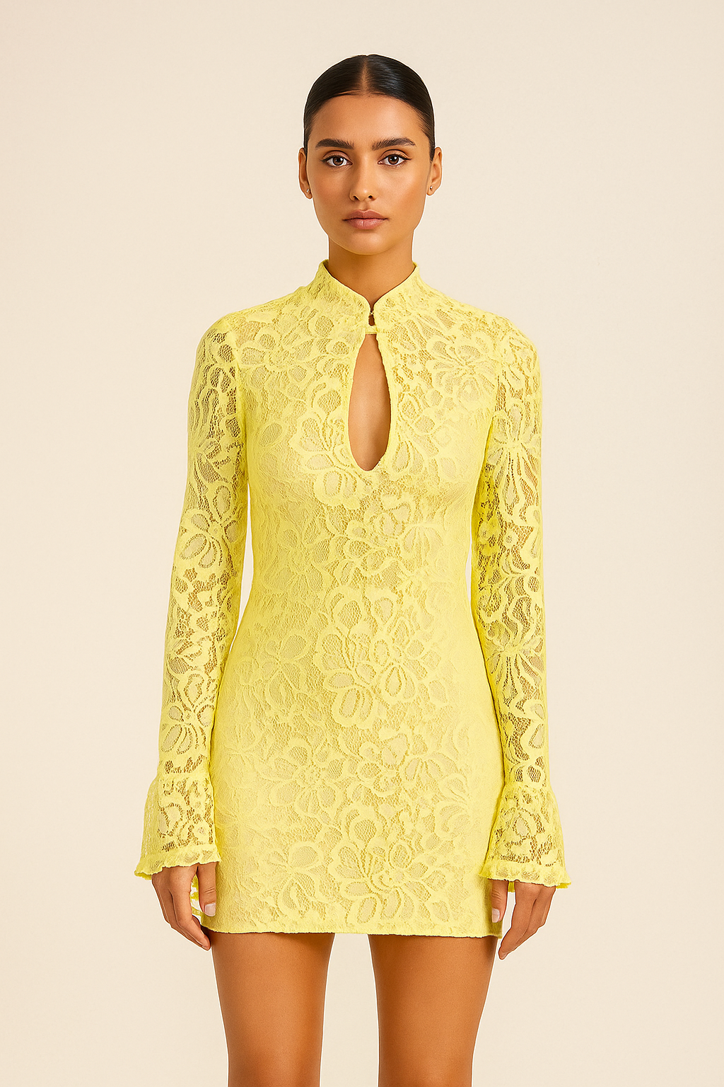 Aurielle™ Lace Patchwork Flare Sleeve Mini Dress