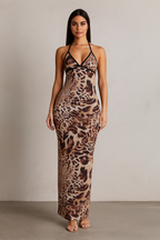 Selva™ Leopard Print Backless Maxi Dress