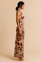 Selva™ Leopard Print Backless Maxi Dress