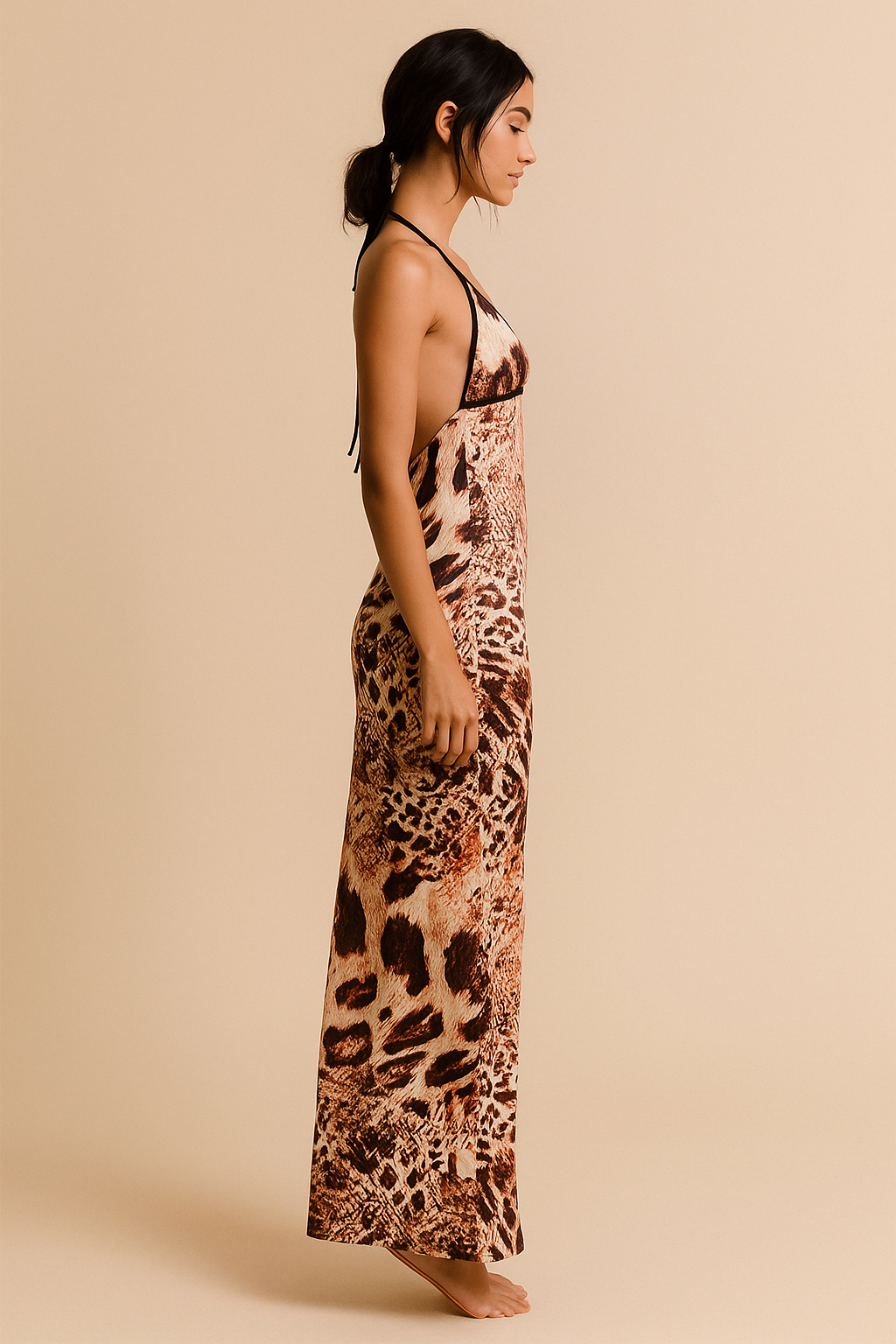 Selva™ Leopard Print Backless Maxi Dress
