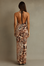 Selva™ Leopard Print Backless Maxi Dress