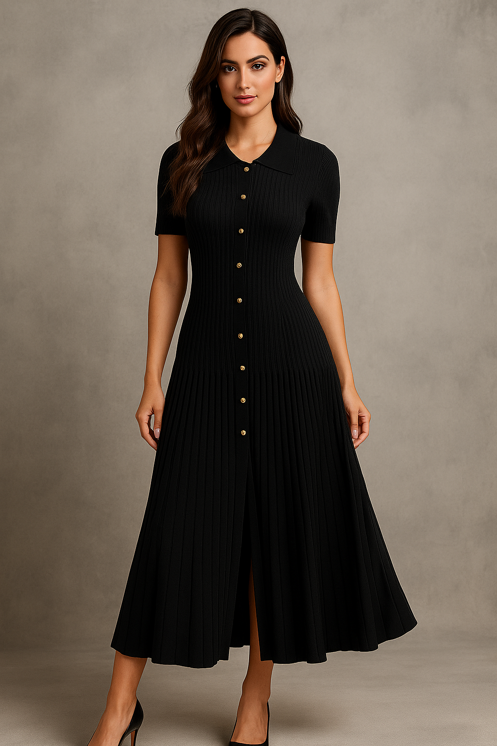 Élise™ Knitted Pleated Midi Dress
