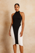 Vivara™ Two-Tone Halter Ruched Midi Dress