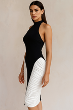 Vivara™ Two-Tone Halter Ruched Midi Dress