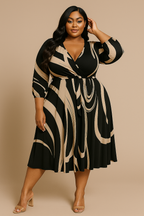Viviana Abstract Belted Midi Dress – Bold Elegance in Every Curve