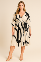 Viviana Abstract Belted Midi Dress – Bold Elegance in Every Curve