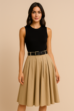 Elira™ Belted Pleated Knit Midi Dress