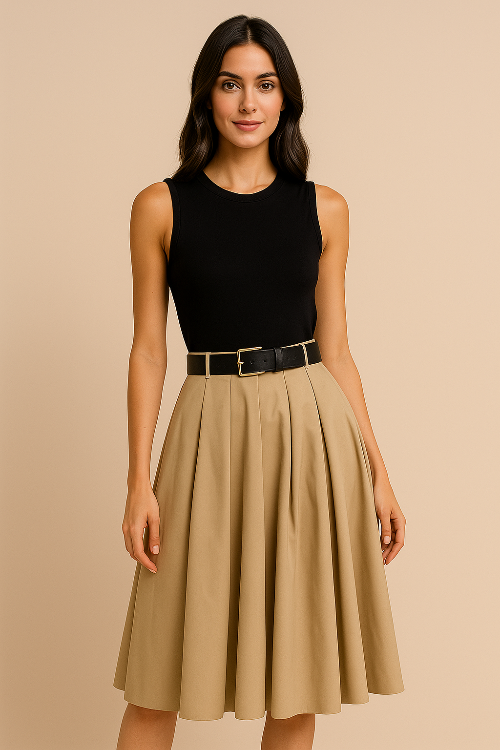 Elira™ Belted Pleated Knit Midi Dress